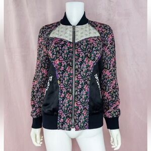 Coach Womens Floral Silk Varsity Bomber Jacket Size XS